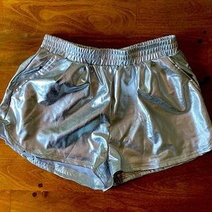 SweatyRocks silver metallic elastic waist shorts w/ pockets workout Halloween